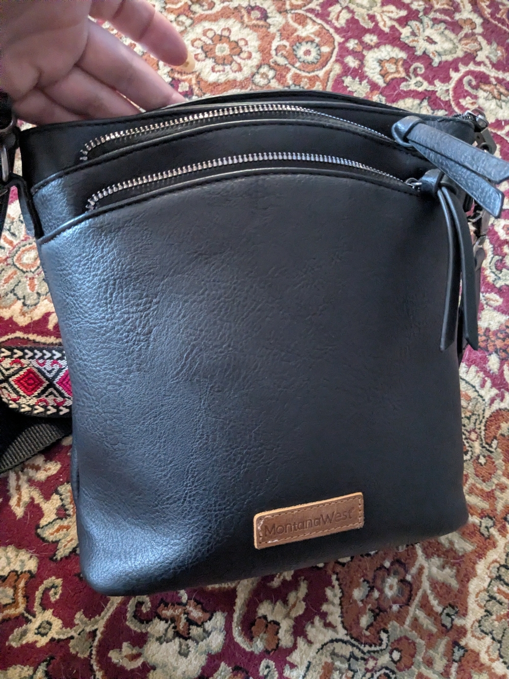 Montana West Black Crossbody Bag with Detachable Patterned Strap - Picture 4 of 12